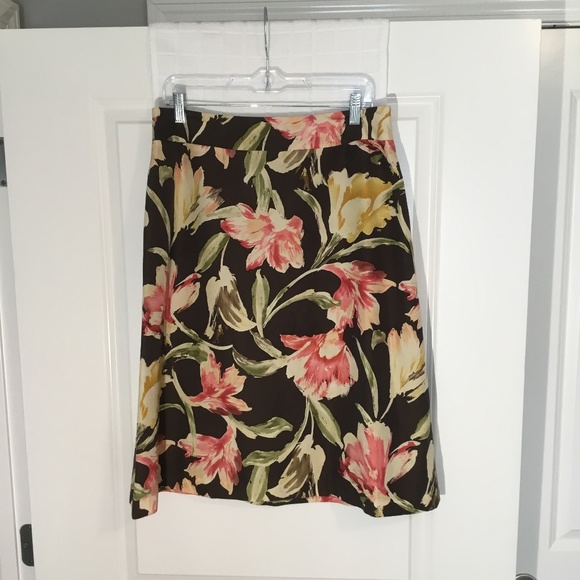 Talbots Dresses & Skirts - Talbots Women’s  Silk Lined Floral Skirt Brown/ Green/ Cream Size 14